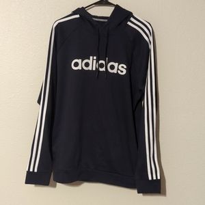 Men's Navy Blue Adidas Hoodie with Stripes Down Sleeves - Size Large
